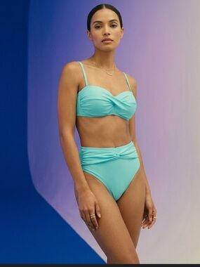 Turquoise Bandeau Bikini Top with Adjustable Straps
